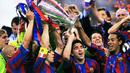 Selebrasi pemain Barcelona saat menjadi juara Liga Champions pada tahun 2006 dengan mengalahkan Arsenal di Stadio Stade de France, Prancis. (AFP/Odd Andersen)