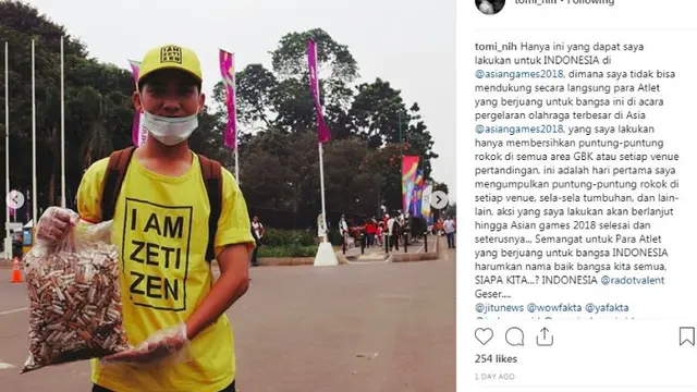 Banjir Pujian, Pria Ini Punguti Rokok Selama Asian Games 2018