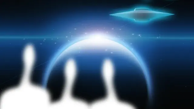 Ilustrasi humanoid dan UFO