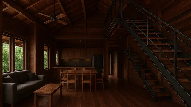 Inspirasi Model Rumah Kayu Tropis Mezzanine/Ilustrasi oleh AI
