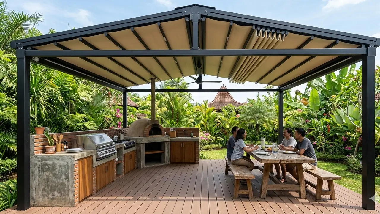 Model Dapur Terbuka dengan Atap Miring Anti Bocor