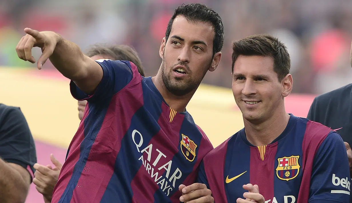 1. Sergio Busquets (523 laga) - Pemain asal Spanyol ini menjadi rekan Lionel Messi terlama di Barcelona. Tercatat selama 13 tahun berseragam Barcelona, Busquets telah bermain sebanyak 523 laga bersama Lionel Messi. (AFP/Josep Lago)