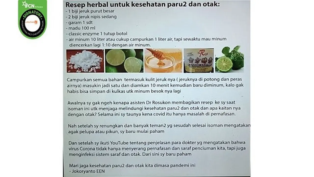 Gambar Tangkapan Layar Klaim Obat Herbal untuk Menyembuhkan Covid-19.