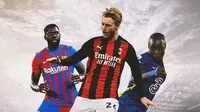 Ilustrasi - Samuel Umtiti, Simon Kjaer, Malang Sarr (Bola.com/Adreanus Titus)