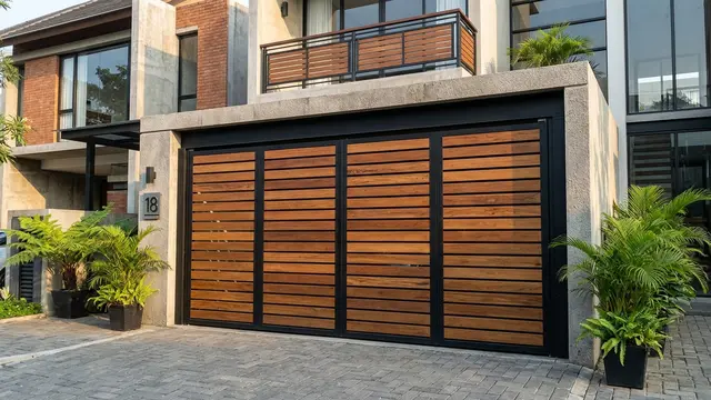 Pintu Garasi Kisi-Kisi Kombinasi Kayu dan Besi (AI Generated)