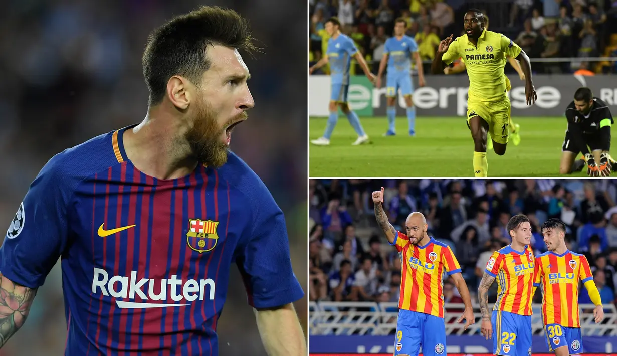 Berikut ini top scorer sementara La Liga Spanyol musim 2017/2018 hingga pekan ke-14. Bintang Barcelona, Lionel Messi, berada di puncak klasemen jauh meninggalkan para pesaingnya. (Kolase foto-foto dari AFP)