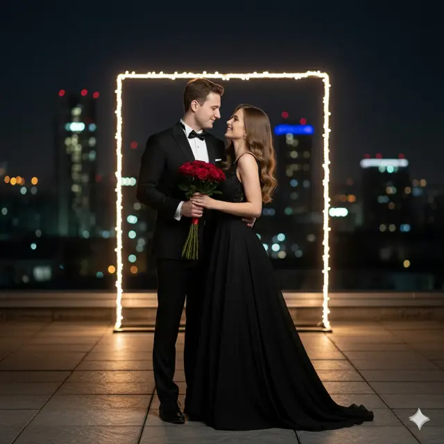 7 Ide Prompt Gemini AI Foto Pasangan Pakai Jas Hitam Sambil Pegang Mawar, Cewek Cowok Bisa Bikin