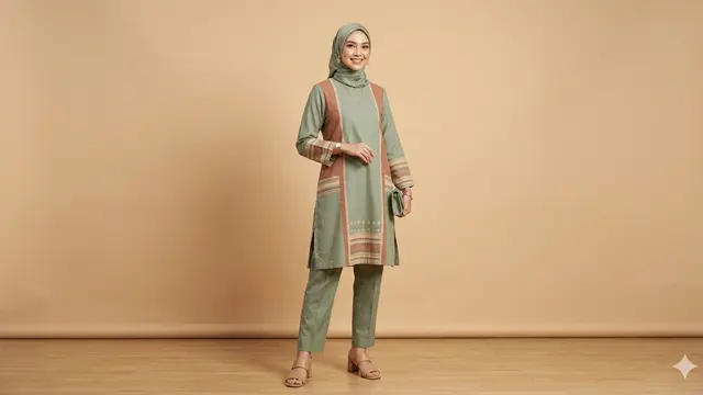 Model Baju Lebaran 2026; Sarimbit Keluarga dengan Warna Earth Tone. Foto: AI