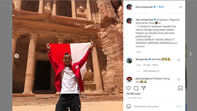 Ucapan Hari Kemerdekaan Republik Indonesia dari Riko Simanjuntak (Instagram @riko_simanjuntak)
