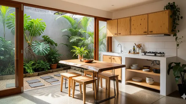 Dapur Minimalis Warna Natural & Jendela Besar