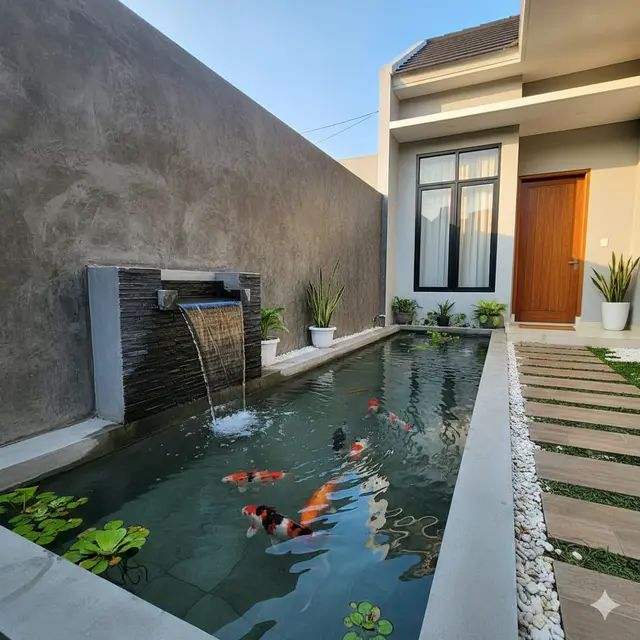 Model Kolam Ikan Koi Minimalis Depan Rumah (Foto: Gemini AI)