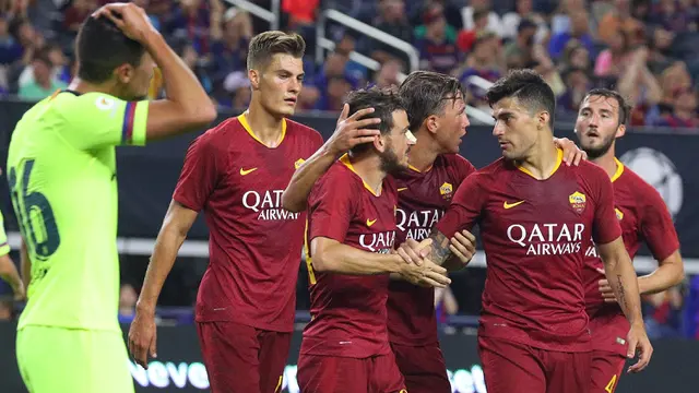 FOTO: Sempat Tertinggal, AS Roma Bangkit Bungkam Barcelona