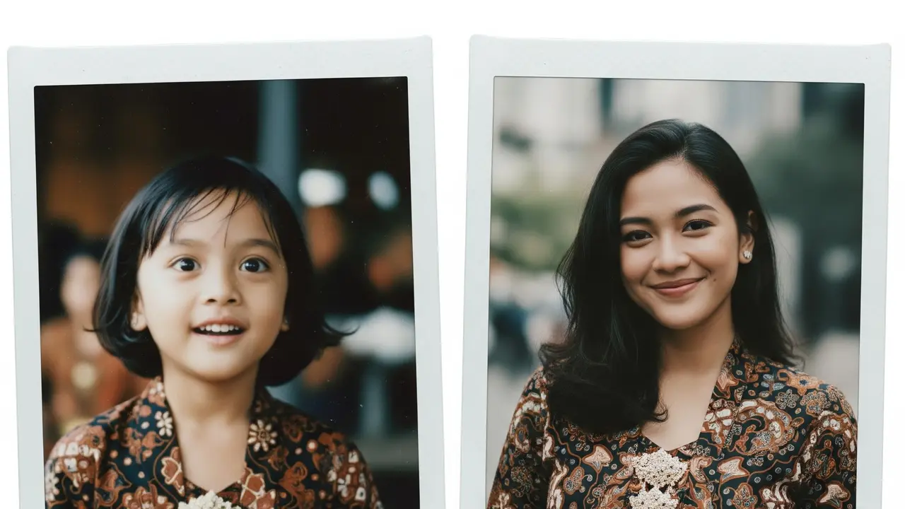 Ilustrasi Foto Polaroid Masa Kecil dan Masa Dewasa