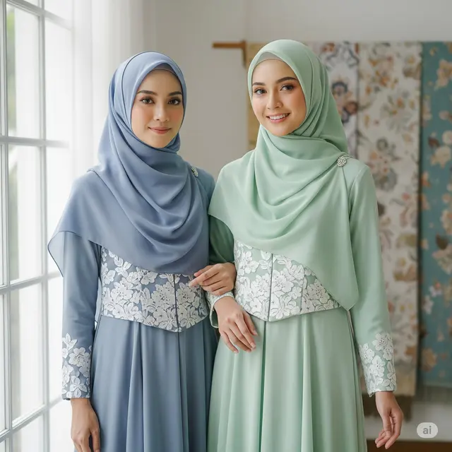 Model Gamis Pastel Kombinasi Brokat Putih