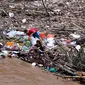 Sejumlah anak mengumpulkan botol-botol plastik yang tersangkut diantara tumpukan sampah di Pintu Air Manggarai, Jakarta, Jumat (26/4). Sampah ini terbawa arus sungai Ciliwung akibat curah hujan yang tinggi di kawasan Bogor dan sekitarnya, Kamis (25/4). (Liputan6.com/Helmi Fithriansyah)