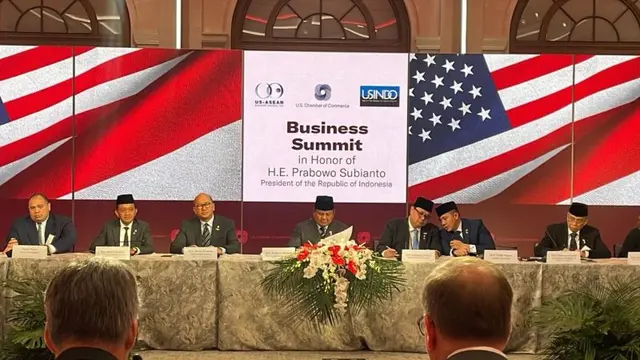 Prabowo dalam pertemuan Kamar Dagang Amerika Serikat (USCC), US-ASEAN Business Council (USABC), dan US-Indonesia Society (USINDO) di Gedung USCC, Washington DC