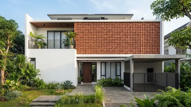 Kombinasi Cat Putih Murni dan Roster Terakota Pola Kotak (AI Generated)