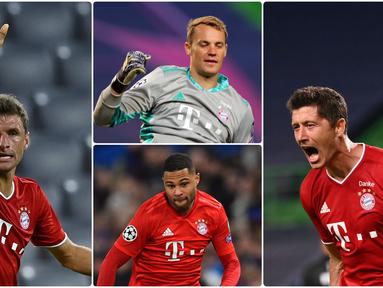 Bayern Munchen tinggal selangkah lagi untuk menyabet trofi juara Liga Champions musim ini. Bayern Munchen akan berhadapan dengan PSG pada laga final nanti. Berikut 6 pemain kunci Bayern Munchen untuk meraih gelar juara Liga Champions 2019/2020. (kolase foto AFP)