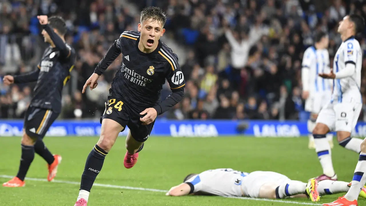 Selebrasi Arda Guler saat Real Madrid melawan Real Sociedad di LaLiga