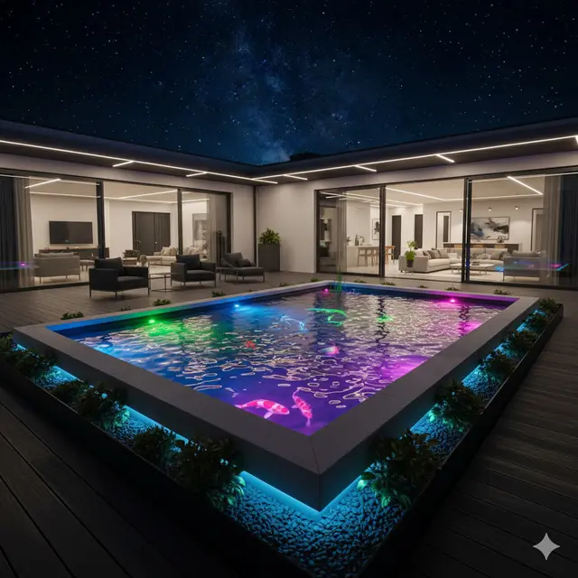 7 Model Kolam Ikan Hias Minimalis dengan Lampu LED Elegan, Percantik Halaman Rumah Modern 2025
