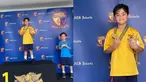 Raffi Ahmad dan Nagita Slavina dibuat bangga dengan berhasil menjadi juara 1 lomba renang. Rafathar dengan hebatnya berdiri di podium sebagai juara 1. Ia tersenyum sambil memegangi medali yang berhasil ia dapatkan dari kerja keras lomba renang. (Liputan6.com/IG/raffinagita1717)