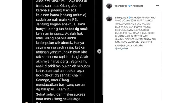 Gilang Dirga Dituding Lakukan Aborsi, Ini 5 Faktanya