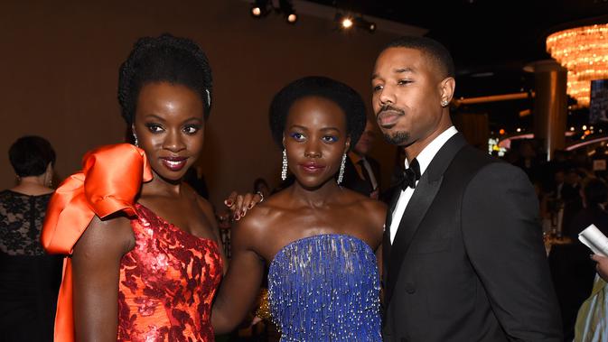 Pemain film Black Panther di red carpet Golden Globes 2019 di The Beverly Hilton Hotel, Beverly Hills, California, Amerika Serikat. (KEVIN WINTER / GETTY IMAGES NORTH AMERICA / AFP/Asnida Riani)