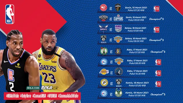 Jadwal NBA 2020/2021 pekan ke-13 di Vidio