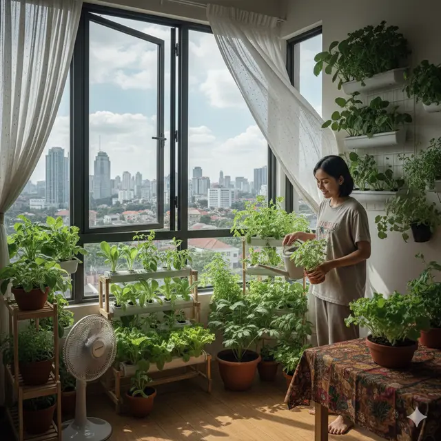 Tips Berkebun Sayur di Dalam Rumah (Foto: Gemini AI)