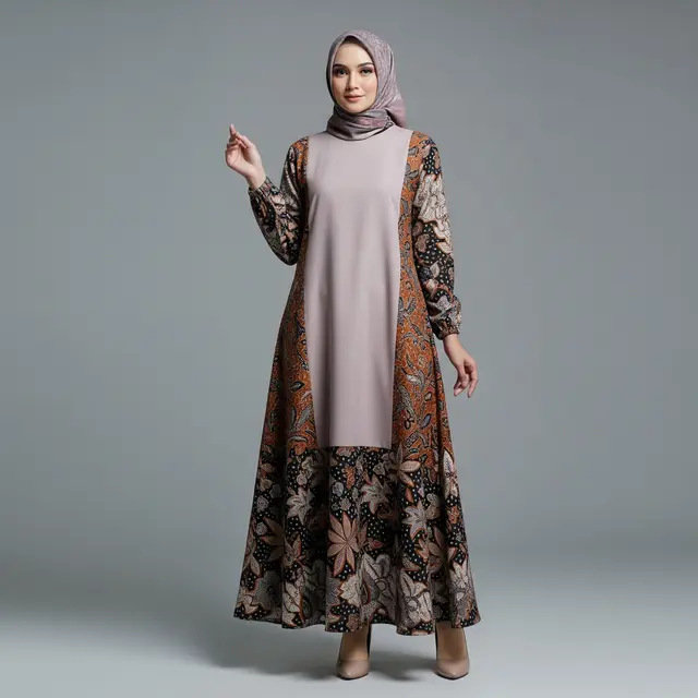Model Gamis Batik Kombinasi Kain Polos Terbaru 2026