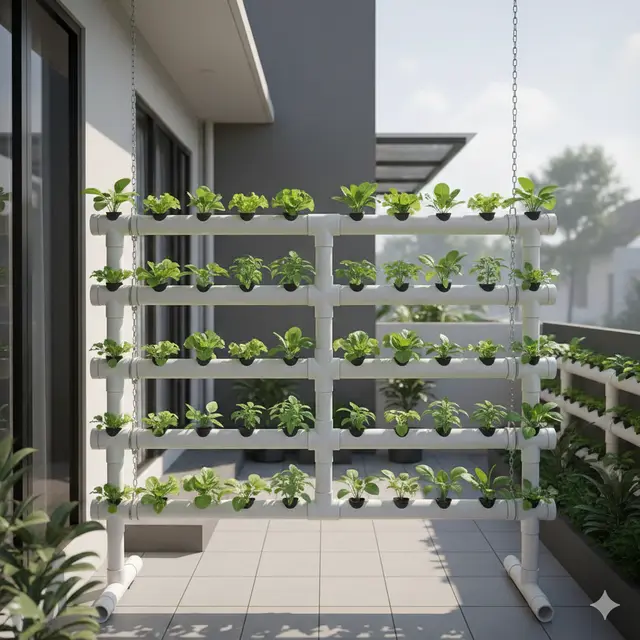 Desain Kebun Sayur Teras Pakai Pipa PVC