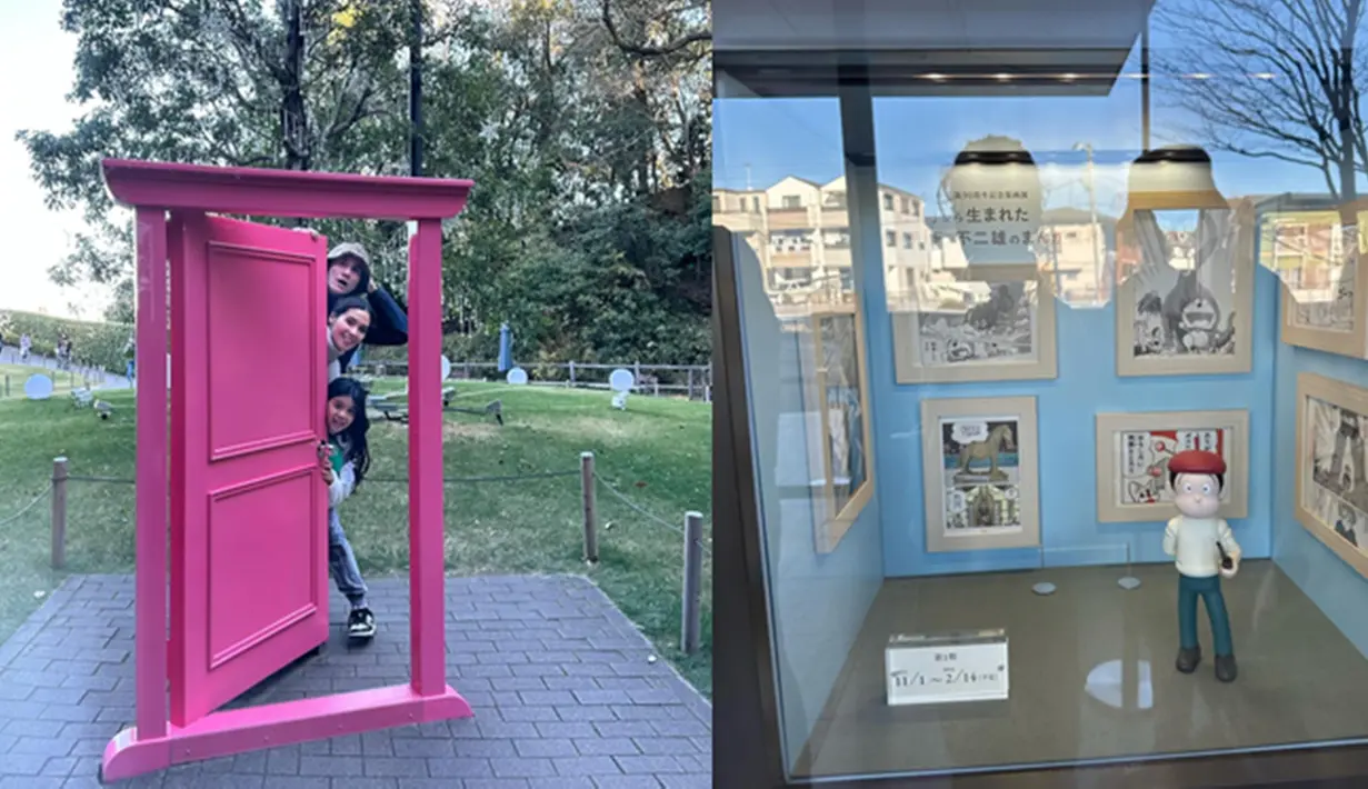 Tak menyisipkan kata di unggahan foto ini, Marsha mengungkapkan kebahagiaannya dengan hanya menyertakan emoji tiga hati berwarna biru, putih, merah. Mereka bertiga berfoto gemas di beberapa spot menarik, seperti di 'Pintu ke mana saja', salah satu alat ajaib Doraemon yang paling populer. (Liputan6.com/IG/@marshatimothy)