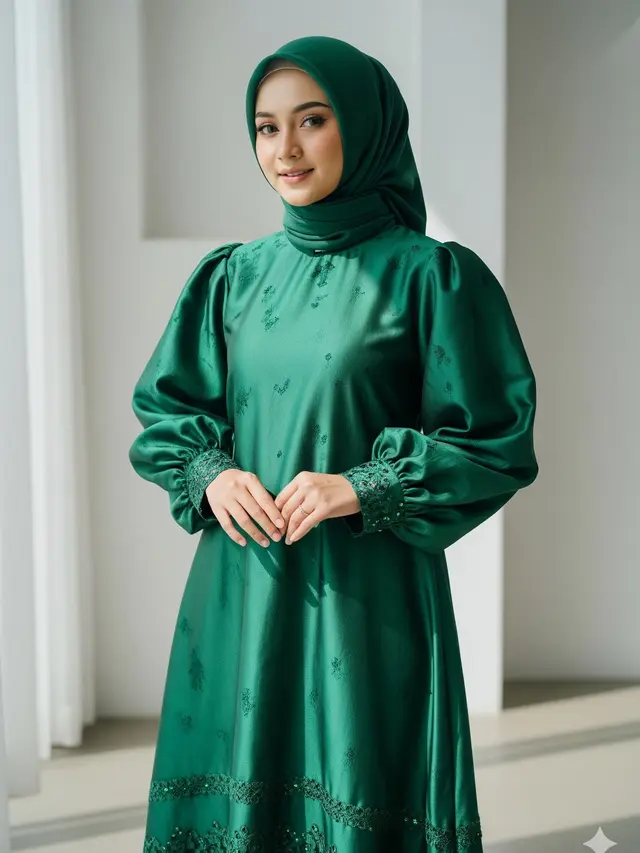 Gamis Brokat dengan Lengan Balon