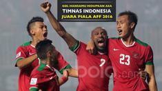 Hansamu Yama Pranata mencetak gol kemenangan Timnas Indonesia 2-1 atas Thailand pada menit ke-75 (14/12/2016)