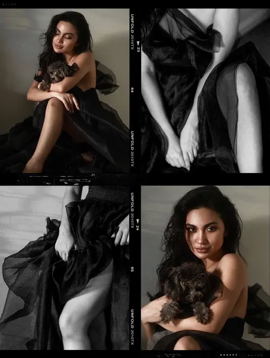 Berpose bareng seekor anjing peliharaan sang fotografer, penampilan Ariel Tatum tampak begitu menawan dan berhasil curi perhatian. (Instagram/arieltatum)