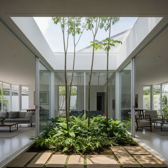Rumah Kecil Tapi Luas dengan Taman Dalam Rumah dan Pohon Indoor