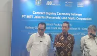 MoU Contact Signing Ceremony between PT MRT Jakarta (Persero) and Sojitz Corporation di Stasiun MRT Bundaran HI, Jakarta, Rabu (17/4/2024). (Foto: Sulaeman)