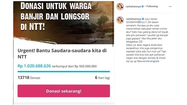 6 Seleb Ini Buka Donasi Korban Banjir NTT, Ada yang Dapat Rp 1 Miliar Semalam