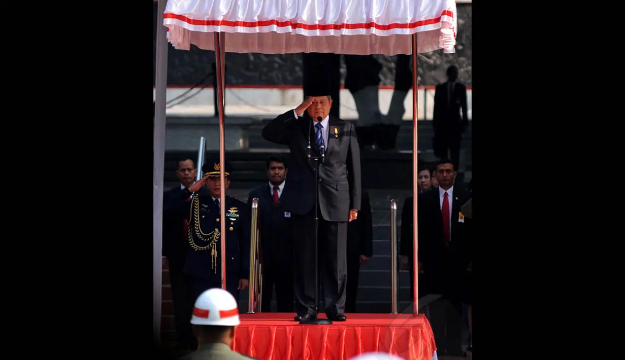 Presiden SBY saat menjadi inspektur upacara peringatan Hari Kesaktian Pancasila di Monumen Lubang Buaya, Jakarta, (1/10/14). (Liputan6.com/Johan Tallo)