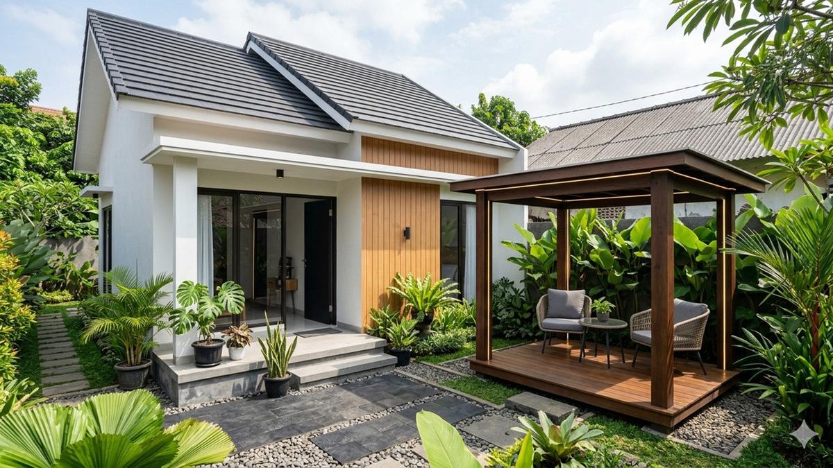 9 Ide Teras Rumah Minimalis Modern dengan Gazebo Mini, Tren Arsitektur Tropis Terbaru