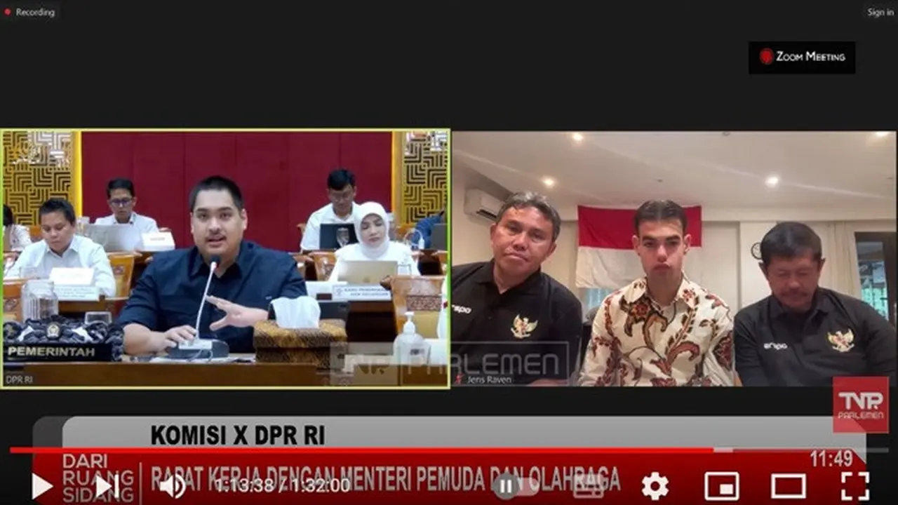 Menteri Pemuda dan Olahraga (Menpora), Dito Ariotedjo saat rapat kerja Bersama Komisi X DPR RI di Gedung DPR/MPR, Senayan, Jakarta, Senin (3/6/2024). (YouTube TVR Parlemen)