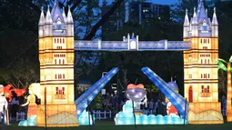 Sebuah instalasi cahaya terlihat di "Festival Cahaya" yang diadakan di Jurong Lake Gardens, Singapura, pada 20 Desember 2020. "Festival Cahaya" berlangsung dari 18 Desember 2020 hingga 3 Januari 2021. (Xinhua/Then Chih Wey)