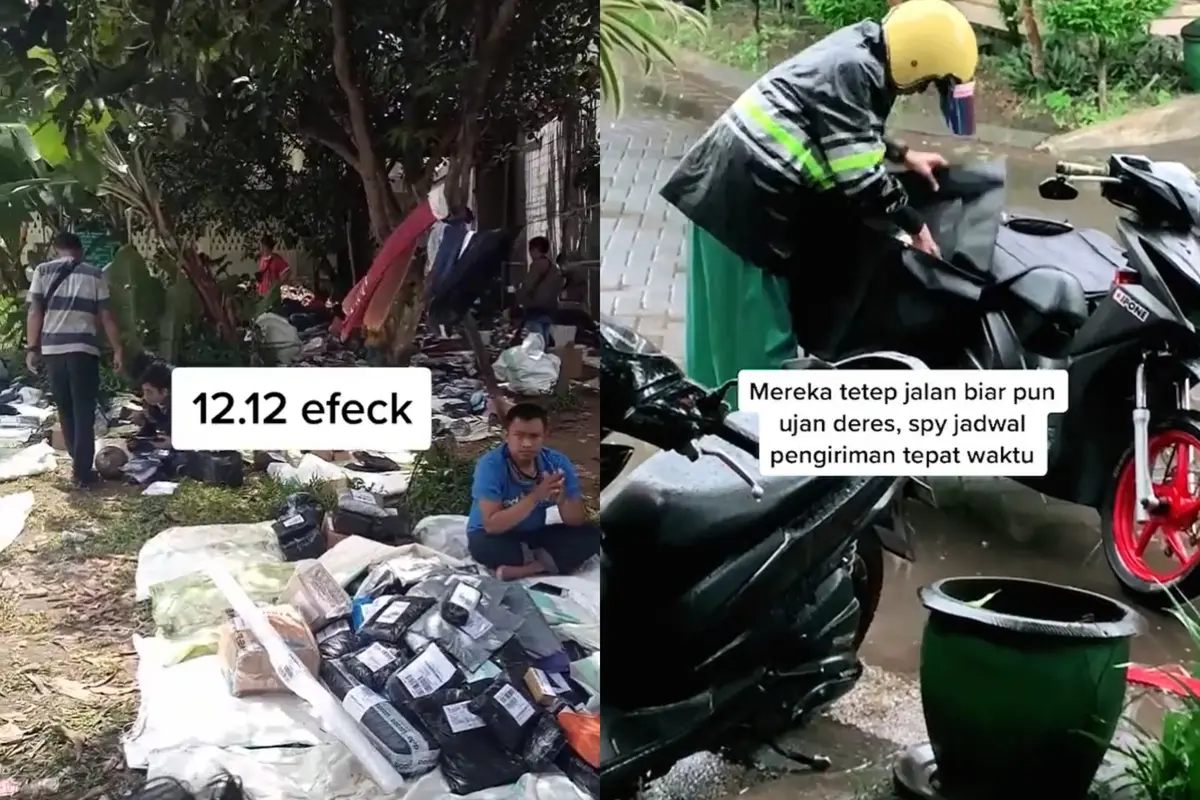 Kesibukan kurir ekspedisi di tengah membludaknya pesanan konsumen