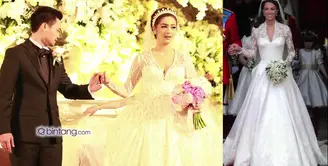 Dalam resepsi pernikahannya dengan Reshwara Argya, Minggu (20/12) Nabila Syakieb tampil anggun, gaun pengantinnya terinspirasi gaun pengantin Kate Middleton.