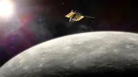 MESSENGER yang mengorbit Merkurius (Credit: NASA/JHU APL/Carnegie Institution of Washington)