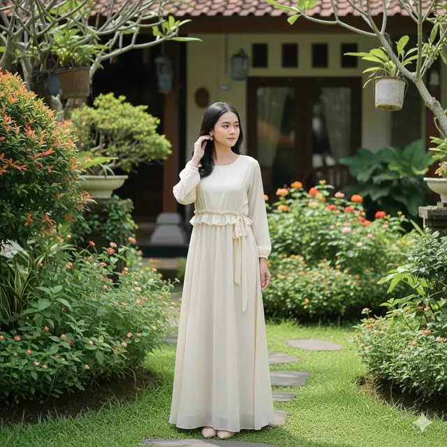 8 Model Long Dress Bahan Sifon dengan Potongan Ruffle Feminin, Pilihan ...