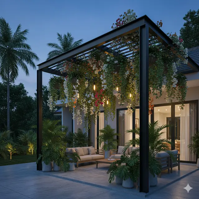 Teras dengan Pergola Kontemporer