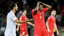 Reaksi pemain Swiss Breel Embolo saat melawan Spanyol pada pertandingan sepak bola UEFA Nations League di Stadion Stade de Geneve, Jenewa, Swiss, 9 Juni 2022. Spanyol menang 1-0. (Jean-Christophe Bott/Keystone via AP)