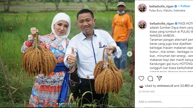 Bella Shofie panen padi foto Instagram @bellashofie_rigan