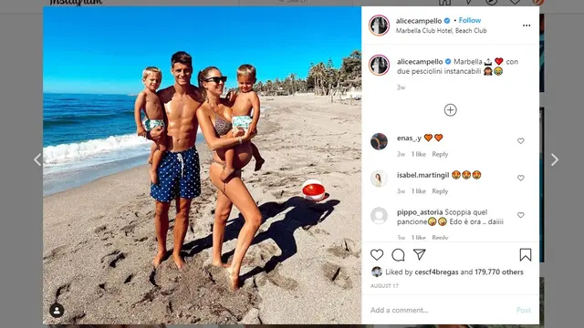 Pemain Atletico Madrid, Alvaro Morata ajak keluarga tercinta liburan musim panas (Instagram)